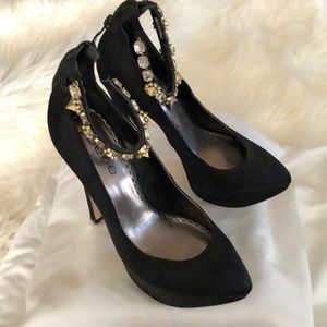 Bebe Black Crystal Ankle Pumps